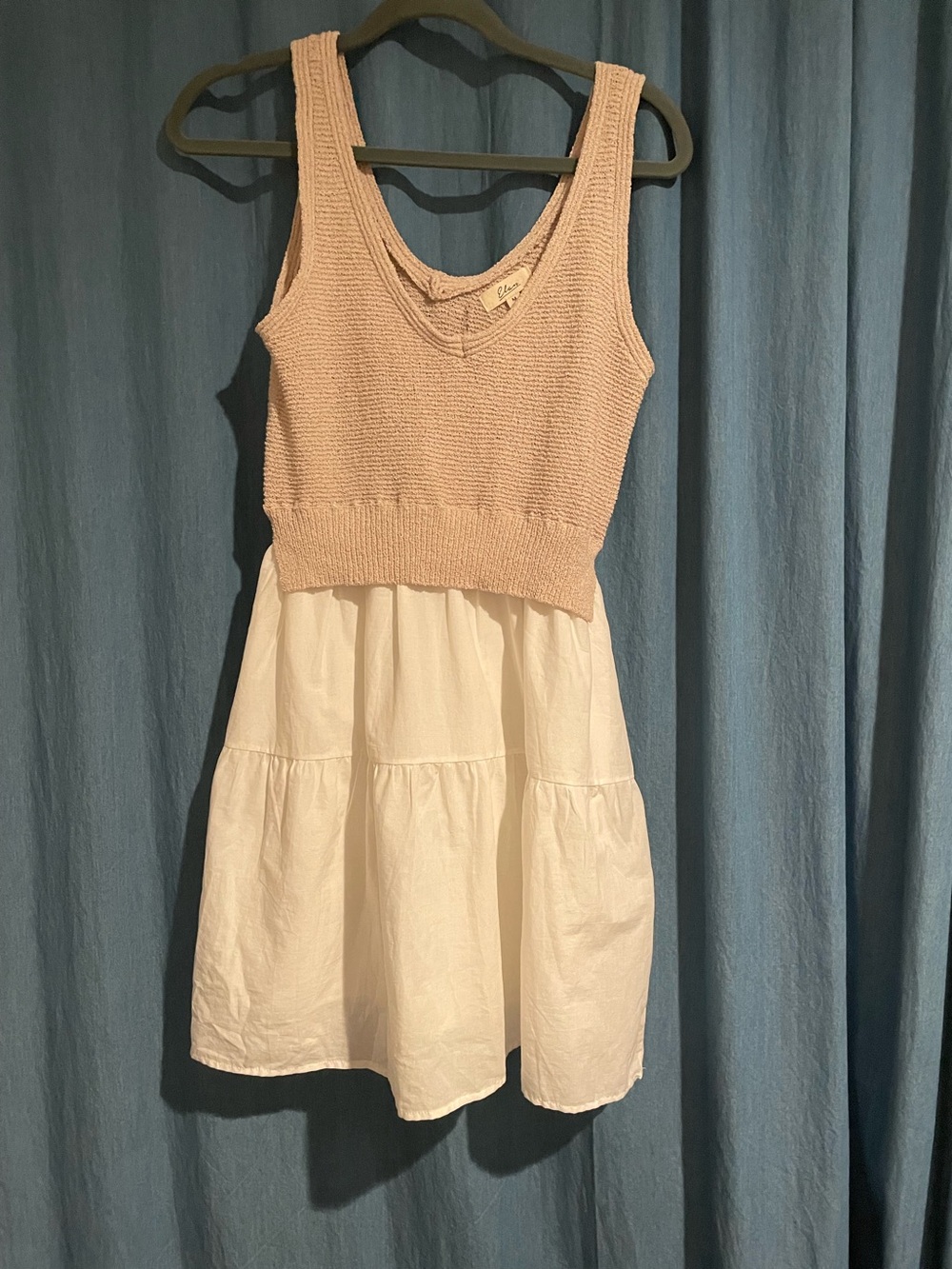 Elan beige white knit Tank & White Tiered twofer Dress Sz M cowgirl festival